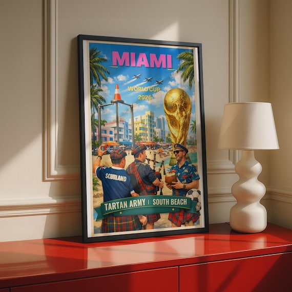 Tartan Army Miami World Cup 2026 Poster, Scotland Football, South Beach Print