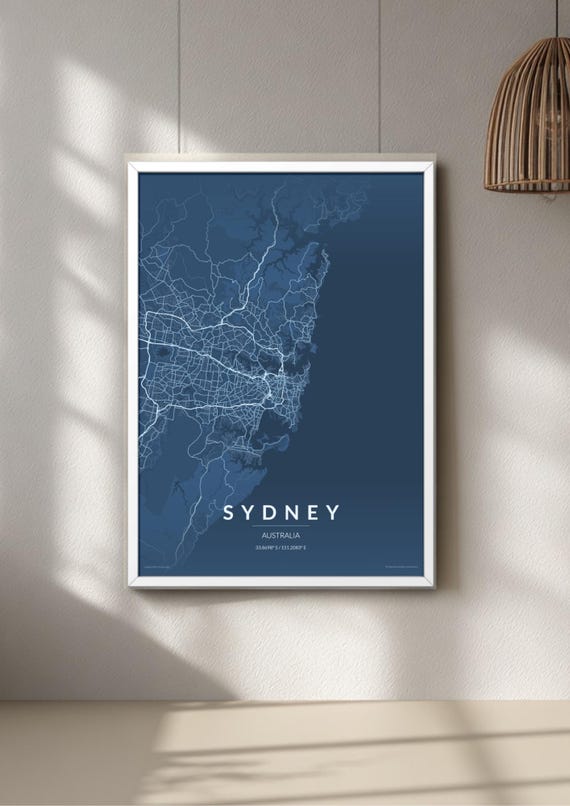 Sydney Map Print A1 A2 A3 | Neon City Map Poster | Black or Midnight Blue