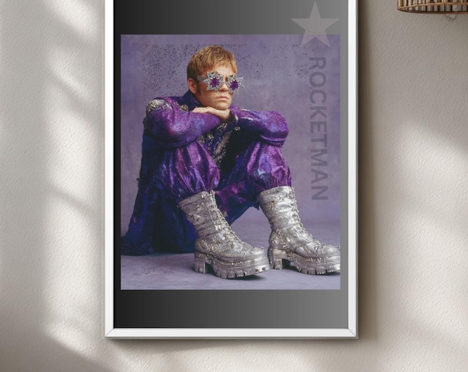 Rocketman Poster, Bold Purple Wall Art, Glam Rock Art Print