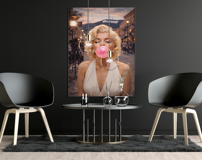 Marilyn Monroe Bubblegum Pop Art Print, Hollywood Glam Movie Poster