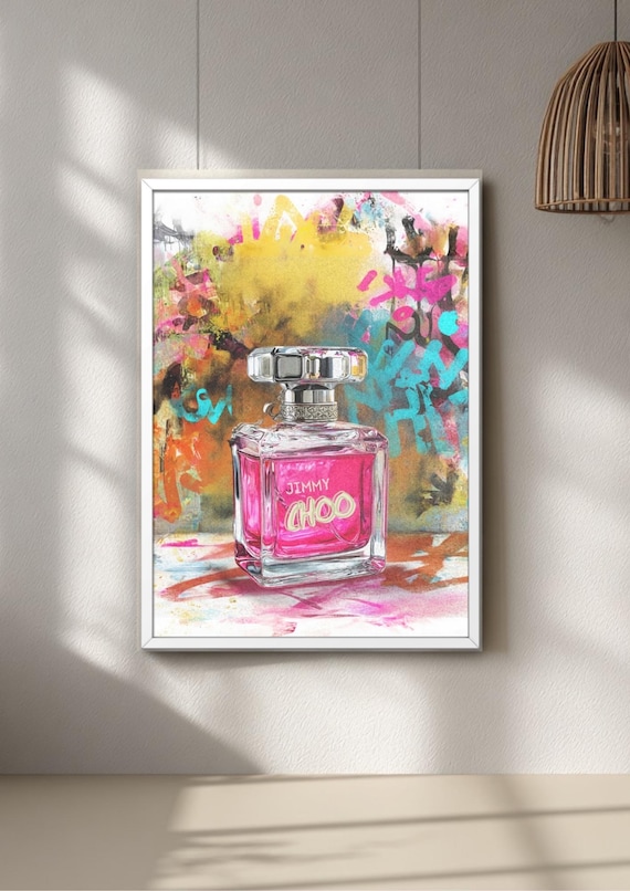 Pink Perfume Bottle Graffiti Art Print, Bold Fashion Wall Decor