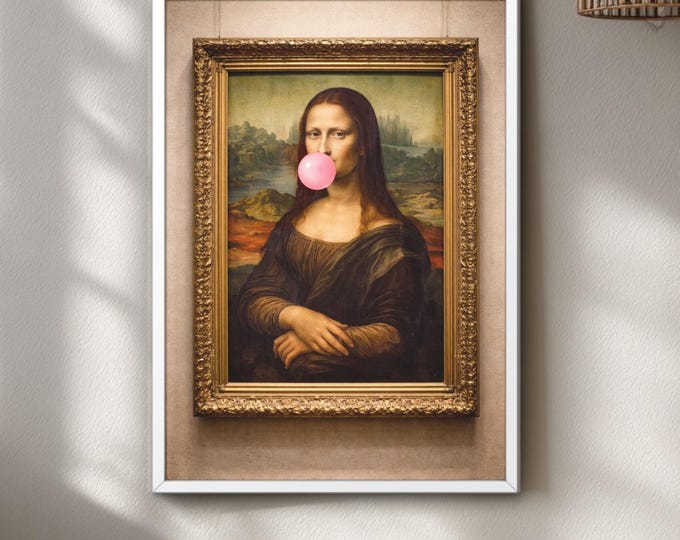 Mona Lisa Bubblegum Wall Art Print – Funny Modern Pop Art Poster, Museum Style Artwork