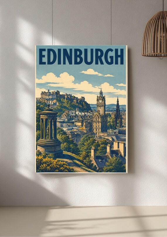 Edinburgh Vintage Travel Poster | Scotland City Skyline Retro Wall Art | Castle & Old Town Print