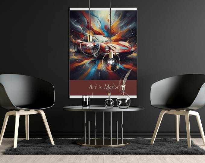 Ferrari Dino Art Print | Retro Sports Car, Abstract Paint Splatter