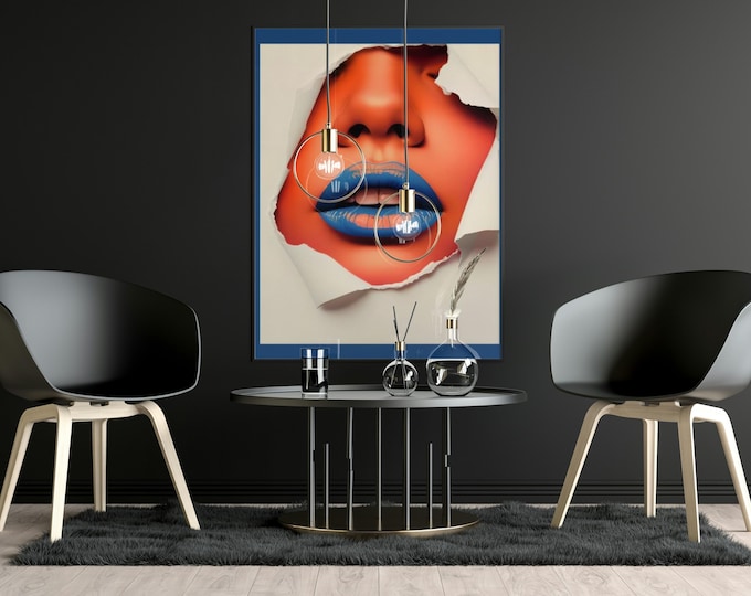 Wall Art Blue Lips Print: Silk, Vibrant Modern Art