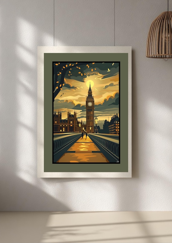 London Art Deco Print – Big Ben & Westminster Wall Art