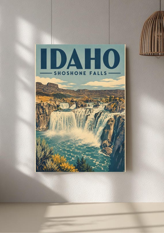 Idaho Shoshone Falls Vintage Travel Poster | Retro American National Park Style Wall Art