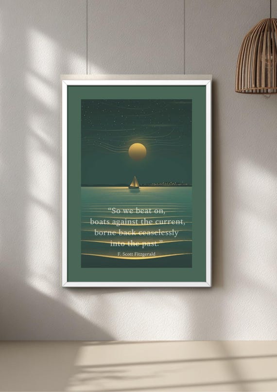 Boats against the current | F. Scott Fitzgerald quote print | Art Deco art