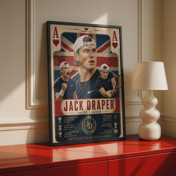 Jack Draper Tennis Poster, British No.1 Trump Card Print, Union Jack Sports Wall Art