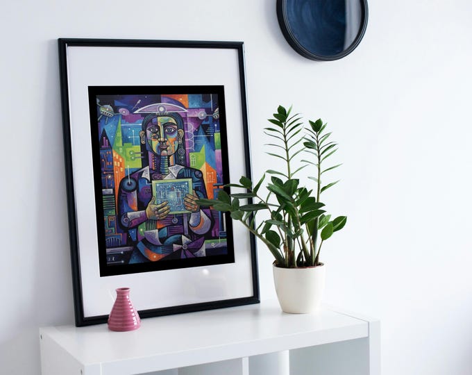 Cyberpunk wall artcyberpunk wall art Neon Grid Print: Digital Oracle Tech Fantasy Decor