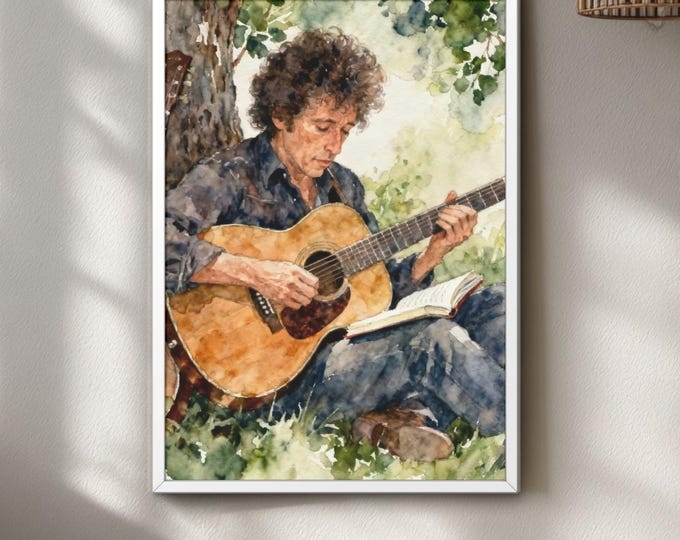 Bob Dylan Watercolour Guitar Art Print – Folk Music Icon Wall Art