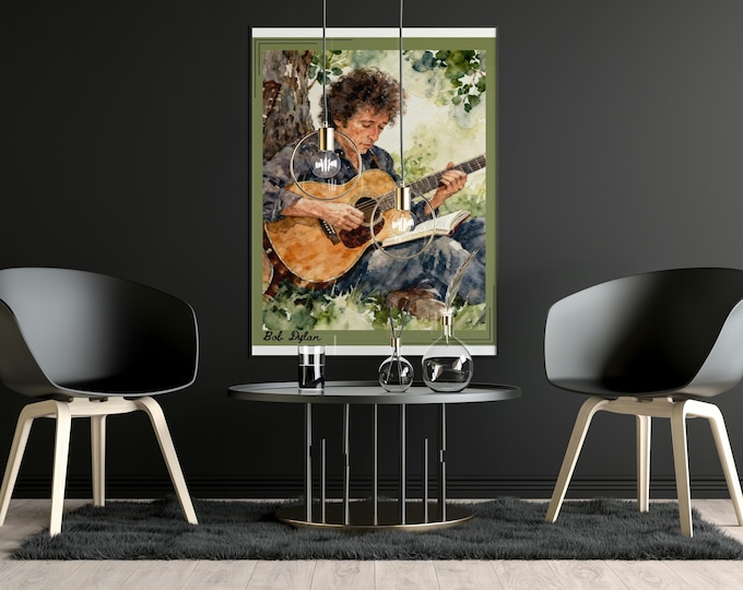 Bob Dylan Watercolour Guitar Art Print – Folk Music Icon Wall Art