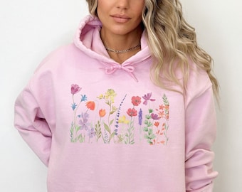 Flowers Hoodie, Wildflowers Hoodie, Vintage Flower Hoodie, Floral Gift Hoodie, Boho Floral Clothing, Gift For Her Sweatshirt, Flowers Hoodie