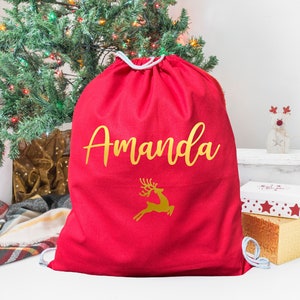 Customized Santa Sack, Custom Name Reindeer Santa Sack, Holiday Gift, Christmas Santa Sack, Christmas Gift for Family, Personalized Gift Bag