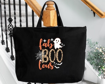 Halloween Tote Bag, Halloween Boo Tote Bag, Halloween Gift Tote Bag, Ghost Zippered Tote Bag, Cute Halloween Tote Bag, Spooky Tote Bag