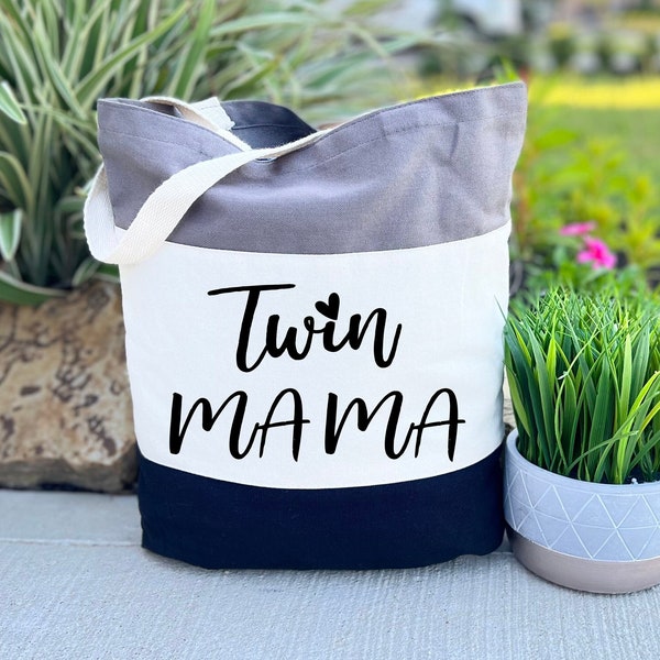 Twin Mama Tote Bag, Twin Mama Gift Bag, Baby Shower Gift Bag, Canvas Tote Bag, Mama Shopping Bag, Mothers Day Gift, Trendy Mama Gift
