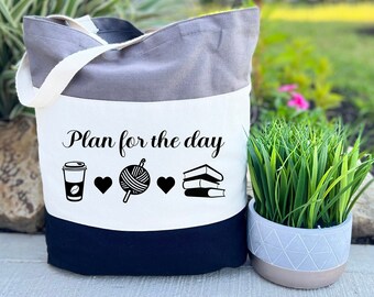 Plan for Today Tote Bag, Coffee Lover Gift, Knitting Tote Bag, Book Lover Gift, Plan Bag, Funny Sewing Gift, Knitting Gift Idea, Sewing Bag
