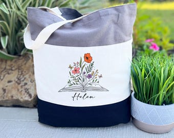 Floral Book Tote Bag, Books Tote Bag, Book Lover Gift, Book Club Gifts, Wildflower Book Lover Gift, Book Lover Gift Idea, Cute Book Bag