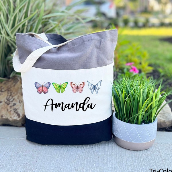 Personalized Butterfly With Name Tote Bag, Butterfly Tote Bag, Spring Tote Bag, Custom Butterfly Gift, Butterfly Lover Gifts, Gift for Women