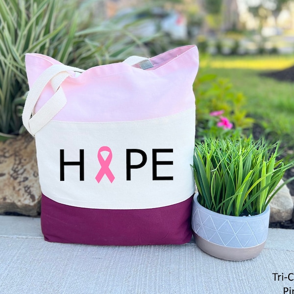 Pink Ribbon Hope Tote Bag, Breast Cancer Tote Bag, Breast Cancer Awareness Bag, Cancer Support Gift, Breast Cancer Survivor Gift