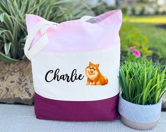 Personalized Pomeranian Tote Bag, Pomeranian Lover Gift, Pomeranian Owner Gift, Pomeranian Mom Gifts, Pomeranian Walking Tote Bag