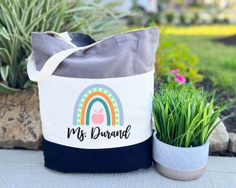 Teacher Tote Bag, Teacher Gift, Personalized Teacher Tote Bag, Gift, Rainbow Tote Bag, Custom Teacher Name Bag, Teacher Appreciation Gift