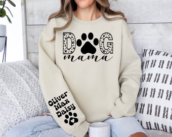 Dog Mama Sweatshirt, Custom Dog Mama Sweatshirt with Pet Name on Sleeve, Dog Lovers Gift, Pet Lover Hoodie