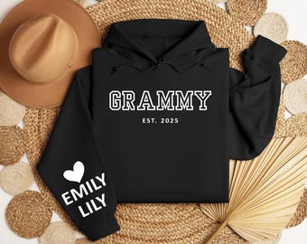 Custom Grammy Hoodie, Grammy Hoodie with Grandkids Names on Sleeve, Gift For Grammy , Mother's Day Gift, Personalized Grandma Sweatshirt