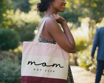 Mom Est 2026 Canvas Tote Bag, New Mom Gift