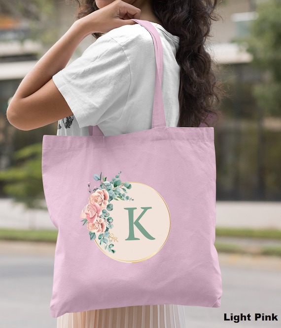 Floral Initial Canvas Tote Bag Customized Wedding Gift 