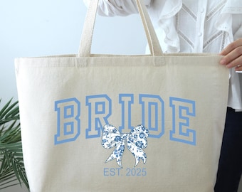 Custom Bride Tote bag, Bride Gift, Bridal Shower Gift, Wedding Gift Bag, Bridesmaid Tote Bag, Bachelorette Bags, Bride Est. Tote Bag