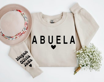 Abuela Sweatshirt with Grandkids Names on Sleeve, Custom Abuela Sweater, Gift For Abuela, Mother's Day Gift, Spanish Grandma Sweatshirt