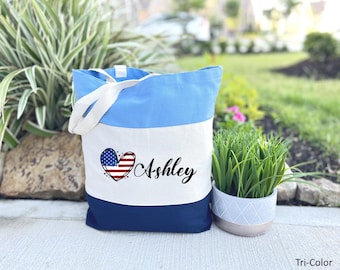 Custom 4th of July Tote Bag, American Flag Tote Bag, Independence Day Tote Bag, Love America Tote Bag, USA Flag Hearth Tote Bag