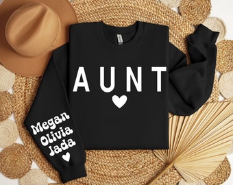 Aunt Sweatshirt with Nephew Names on Sleeve, Custom Aunt Sweater, Gift For Aunt, Aunt Heart Hoodie, Auntie Hoodie, Mother's Day Sweatshirt