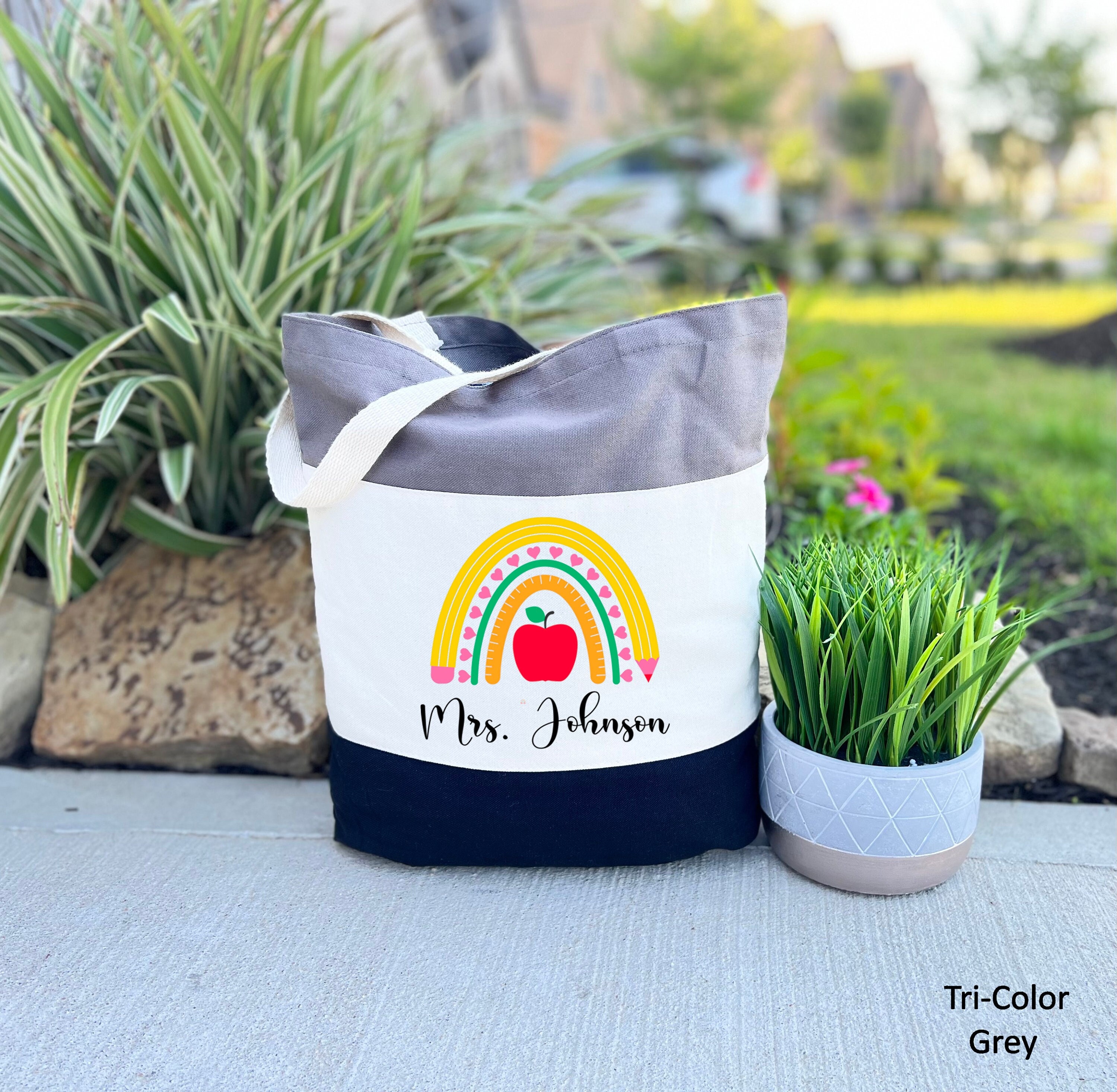 Personalized Teacher Tote Bag, Rainbow Teacher Bag, Custom Teacher