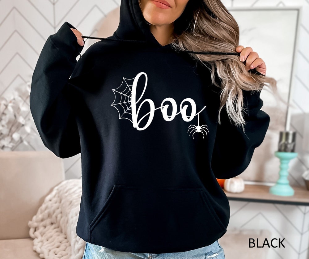 Halloween Boo Hoodie, Spider Halloween Hoodie, Halloween Woman Hoodie, Halloween Hoodie, Halloween Gift Pullover, Sweatshirt For Woman New Hoodie