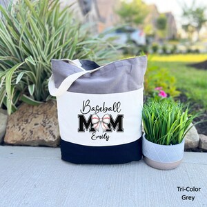 Personalized Name Baseball Mom Tote Bag, Sports Mom Tote Bag, Gift for Mom, Customizable Baseball Bow Tote Bag, Bow Coquette Baseball Bag