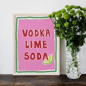 Vodka Lime Soda / VLS / Poster da parete estetico / Opera d'arte da cucina / Stampa da cocktail / Illustrazione per amanti delle bevande / Idea regalo / DOWNLOAD DIGITALE