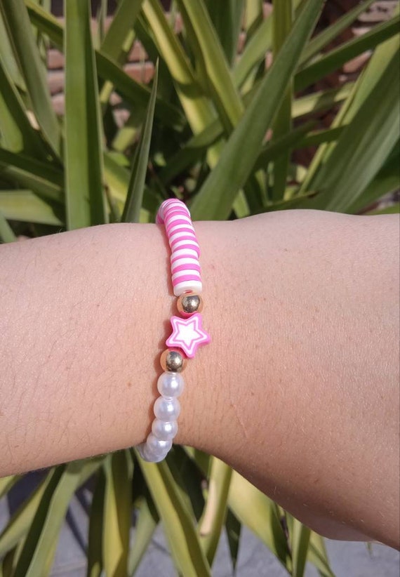 Pink and White Clay Bead Catholic Charm Bracelet - Mix and Match