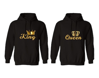 Sweat à capuche King Queen, cadeau de Noël pour amoureux, couples, partenaire, spécial Saint-Valentin, conjoint, pull unisexe assorti à un sweat à capuche de taille parfaite.