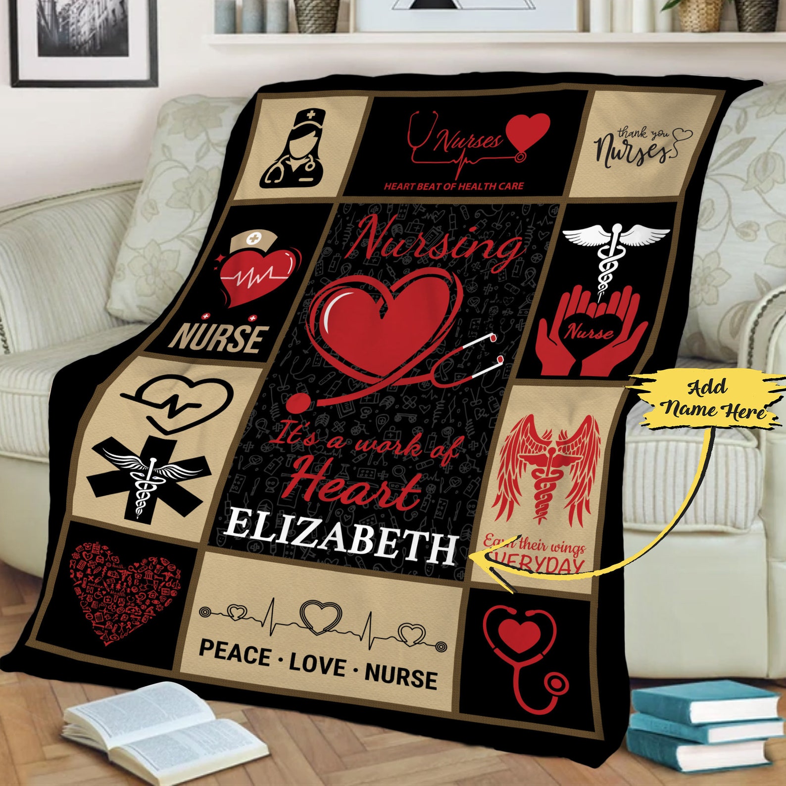 Nurse Pattern Print Hooded Blanket