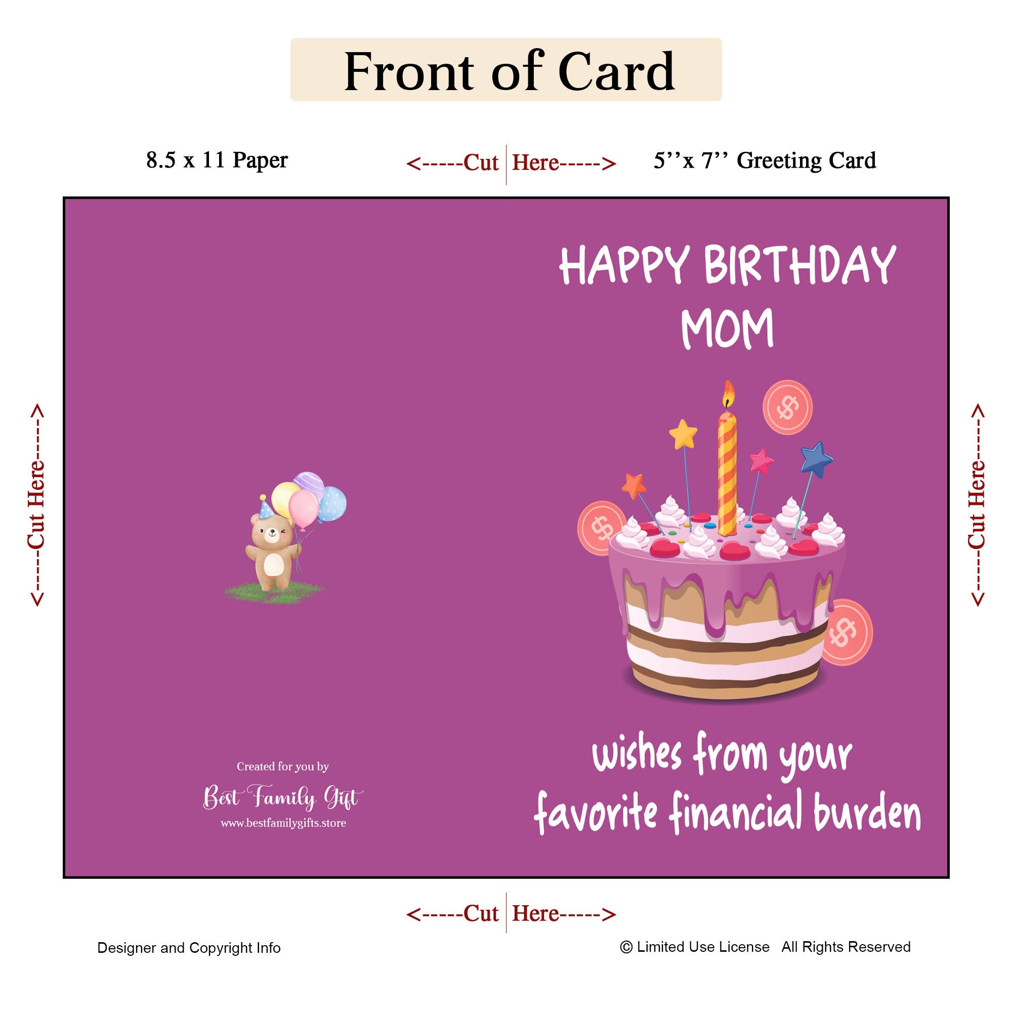 Happy Birthday Mom Printable Greeting Card Digital Download Funny ...