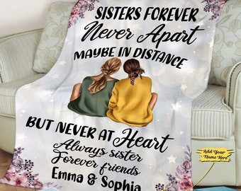 Sister Forever Never Apart, Always Sister Forever Friends, Couverture personnalisée pour le nom de soeur, Cadeau pour anniversaire, Noël, Nouvel An