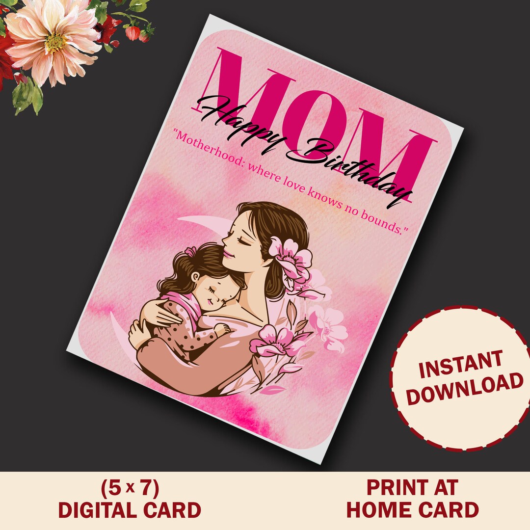 Mom Birthday Greeting Card Gift From Daughter, Digital Download