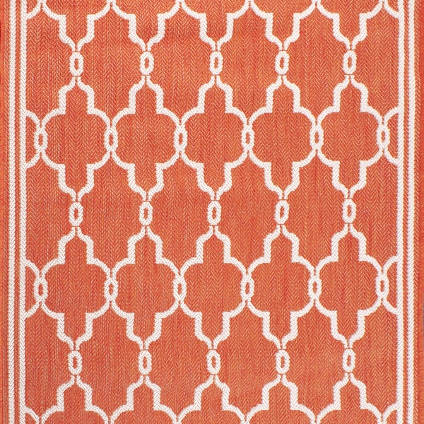 Spanish Tile design Indoor or Outdoor Bordered Flatweave Terracotta Weather Resistant Rug Carpet