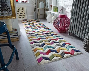 Runner Multi Rainbow Colour 66x230 cm (2'5''x7'7'') Hand Carved Hallway Runner Rug