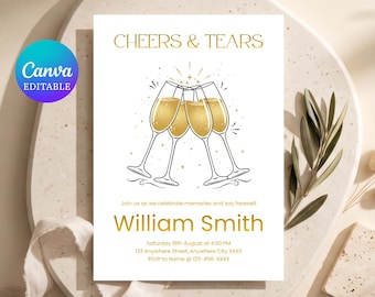 Cheers & Tears Farewell Invitation | Goodbye Party Invite | Elegant Send Off | Editable Canva Invitation