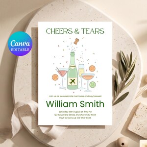 Cheers & Tears Farewell Invitation | Goodbye Party Invite | Fun Send Off | Editable Canva Template