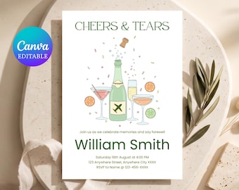 Cheers & Tears Farewell Invitation | Goodbye Party Invite | Fun Send Off | Editable Canva Template