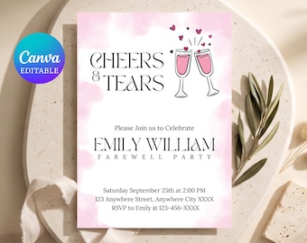 Farewell Invitation, Editable Template, Cheers Tears Theme DIY Party Invite Card, Printable, Digital